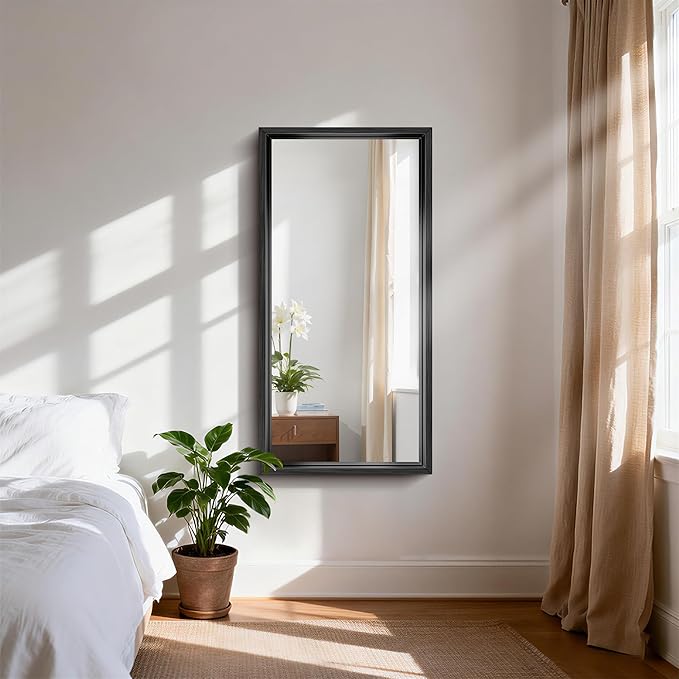 CIRCUMI 20"x40" Brushed Black Mirror with Chunky Box Metal Frame, Bathroom Mirror for Vanity Remodel & New Home, Living Room, Entryway, Rectangular Wall Mirror, Tempered Glass, Vertical or Horizontal