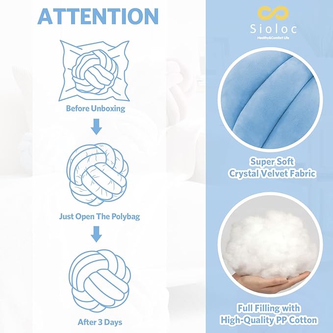 Sioloc Soft Knot Ball Pillows,Round Throw Pillow Cushion Home Decoration Plush Pillow,Throw Knotted Pillow Handmade Round Plush Pillow（7.8inches,Light Blue）