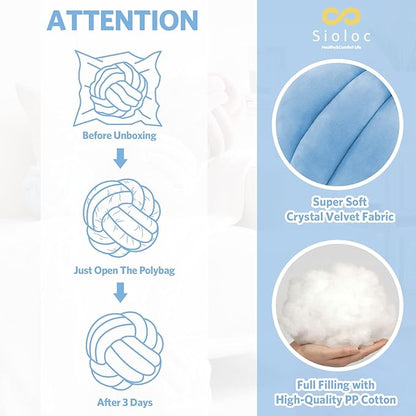 Sioloc Soft Knot Ball Pillows,Round Throw Pillow Cushion Home Decoration Plush Pillow,Throw Knotted Pillow Handmade Round Plush Pillow（7.8inches,Light Blue）