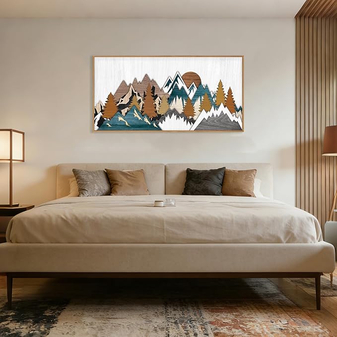Vintage Woodcut Style Mountain Framed Canvas Wall Art Set,Boho Rustic Sunrise Forest Nature Wall Decor,Modern Country Wilderness Artwork for Living Room,Bedroom,Farmhouse -20"x40"