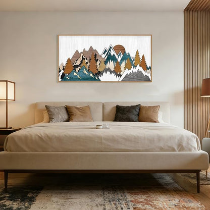 Vintage Woodcut Style Mountain Framed Canvas Wall Art Set,Boho Rustic Sunrise Forest Nature Wall Decor,Modern Country Wilderness Artwork for Living Room,Bedroom,Farmhouse -20"x40"