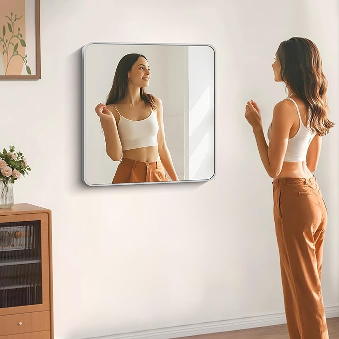 DESBING 30" x 30"Bathroom Mirror, Silver Wall Mirror with Metal Frame, Decorative Rectangular Vanity Mirror for Bedroom Bathroom Living Room Entryway (Horizontal/Vertical)