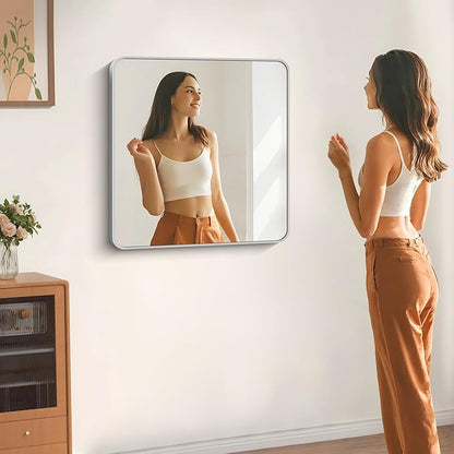 DESBING 30" x 30"Bathroom Mirror, Silver Wall Mirror with Metal Frame, Decorative Rectangular Vanity Mirror for Bedroom Bathroom Living Room Entryway (Horizontal/Vertical)