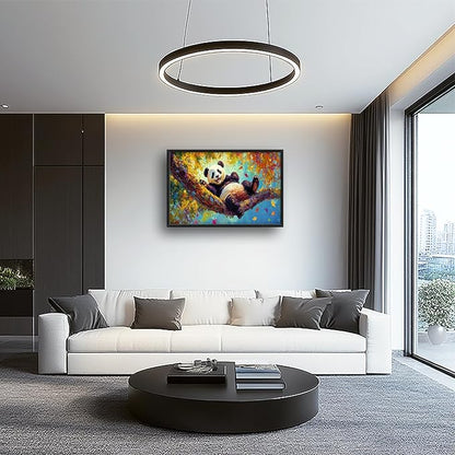 Panda Large Wall Art for Living Room Autumn Nature Tree Fall Decor Funny Animal Pictures Canvas Prints Extra Large Framed Artwork Oversized Painting for Modern Home Bedroom Kitchen 24"x36"