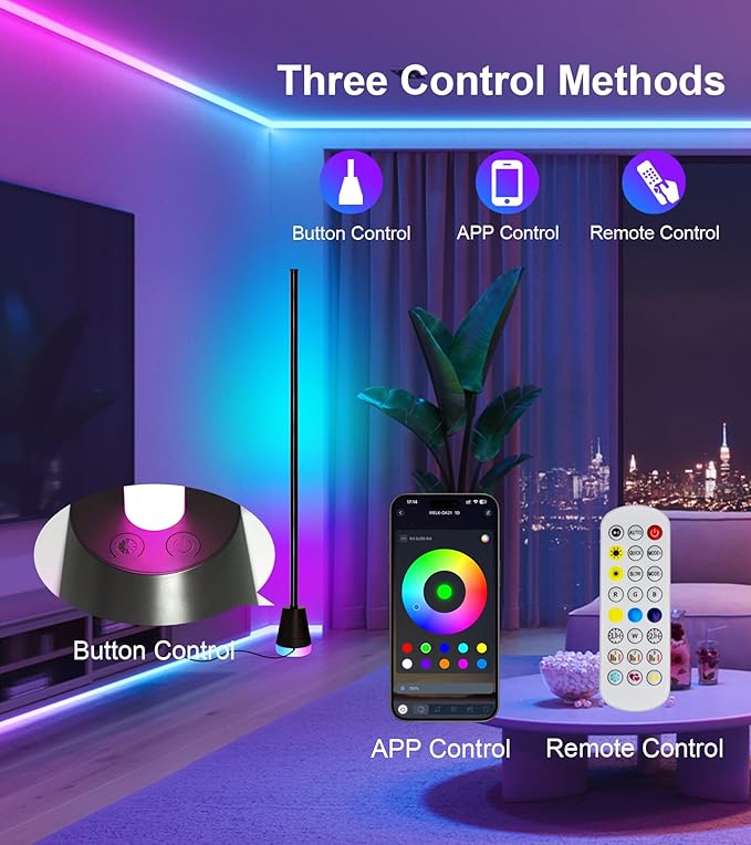 Ericlin Corner Floor Lamp, Smart RGB LED Corner Lamp with App and Remote Control, 16 Million Colors & 68+ Scene, Music Sync, Timer Setting,Ideal Standing Lamp for Living Rooms,Bedrooms,Gaming Rooms