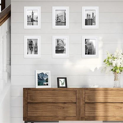 Hongkee 5x7 White Picture Frames set of 3, Made of Wooden and Glass Photo frame - Displays Picture 4x6 with Mat or 5 x 7 without Mat, Desktop & Wall Collage Frame set