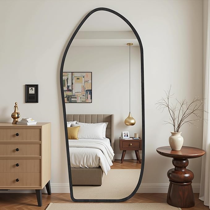 Suidia Full Length Mirror, Oversized Floor Mirror with Solid Wood Frame, Large Standing Mirror for Bedroom Living Room, Wood Art Style, Black, 68" L x 26" W