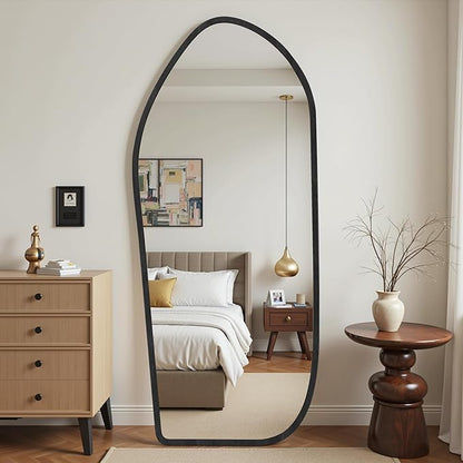 Suidia Full Length Mirror, Oversized Floor Mirror with Solid Wood Frame, Large Standing Mirror for Bedroom Living Room, Wood Art Style, Black, 68" L x 26" W