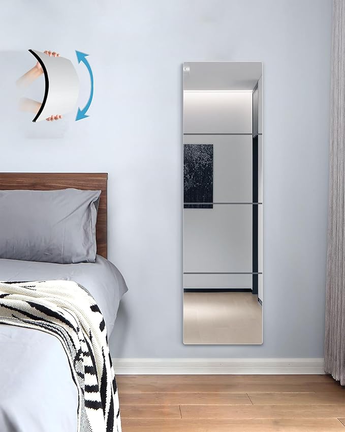Shatterproof Full Length Mirror Tiles for Wall,Body Mirror for Kids,4Pcs 13.5"x13.5",Frameless Plexiglass Acrylic Plastic,Unbreakable Acrylic Non Glass Self Adhesive Wall Mounted for Home,Bathroom