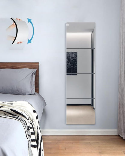 Shatterproof Full Length Mirror Tiles for Wall,Body Mirror for Kids,4Pcs 13.5"x13.5",Frameless Plexiglass Acrylic Plastic,Unbreakable Acrylic Non Glass Self Adhesive Wall Mounted for Home,Bathroom