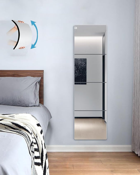 Shatterproof Full Length Mirror Tiles for Wall,Body Mirror for Kids,4Pcs 11.5"x11.5",Frameless Acrylic Plastic,Unbreakable Acrylic Non Glass Self Adhesive Wall Mounted for Home,Bathroom,Door