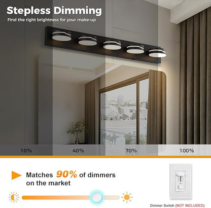 32" Motion Sensor Vanity Light, Matte Black 3CCT 5-Light Modern LED Bathroom Lighting Fixtures Over Mirror, Rotatable Head, Dimmable 3000K-6000K Color Changing Wall Sconce