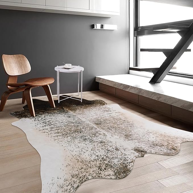 5x6 Cowhide Rug, Washable Faux Brown and White Cow Hyde Area Rugs for Living Room, Rustic Farmhouse Accent Animal Print Carpet for Apartment Couch, Synthetic Cowhide Decor