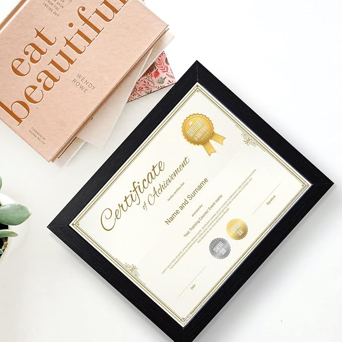 8.5x11 Certificate Document Picture Frame Set of 6, Black Diploma Frames for Wall or Tabletop