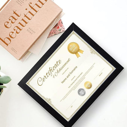 8.5x11 Certificate Document Picture Frame Set of 6, Black Diploma Frames for Wall or Tabletop