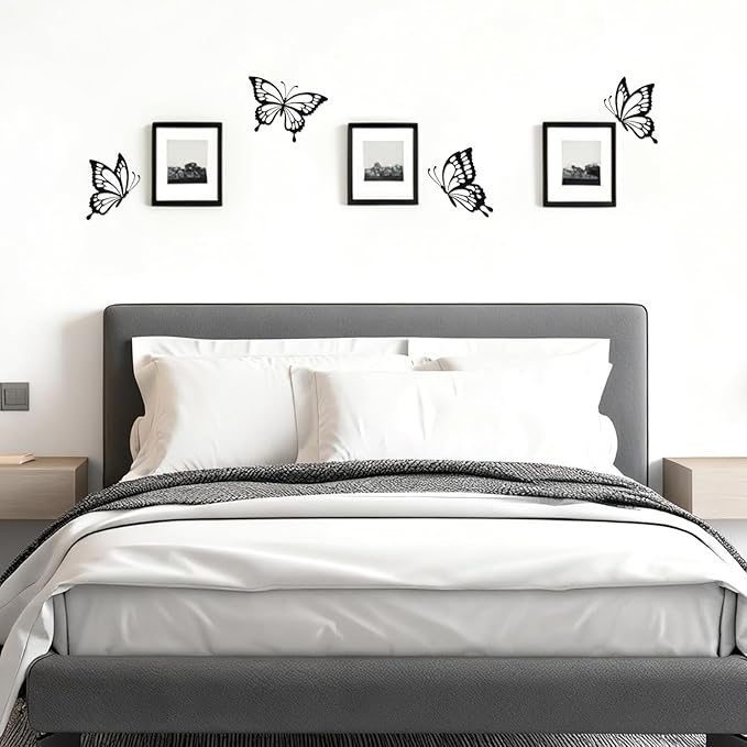 PoYang 4 Pieces Metal Butterfly Wall Decor - Butterflies Metal Wall Art for Living Room Dining Room Bedroom Bathroom Kitchen | Black | Lightweight | Cute and Modern | Easy to Install