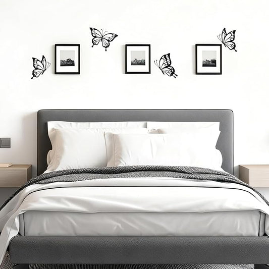 PoYang 4 Pieces Metal Butterfly Wall Decor - Butterflies Metal Wall Art for Living Room Dining Room Bedroom Bathroom Kitchen | Black | Lightweight | Cute and Modern | Easy to Install