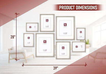 8 Piece Shadow Box Style Gallery Wall Frame Set – Deep Photo Frame Set with Mat for 8x10, 5x7 and 4x6 - Multiple Sizes Picture Frame Set for Wall Collage – Assorted Picture Frames for Wall (Gray)