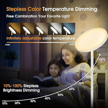 hanaking 30W/2600LM Bright Floor Lamp with Remote Control, RGB Color Changing Torchiere Floor Lamp, Stepless Adjust Color Temperatures and Brightness for Bedroom and Play Room