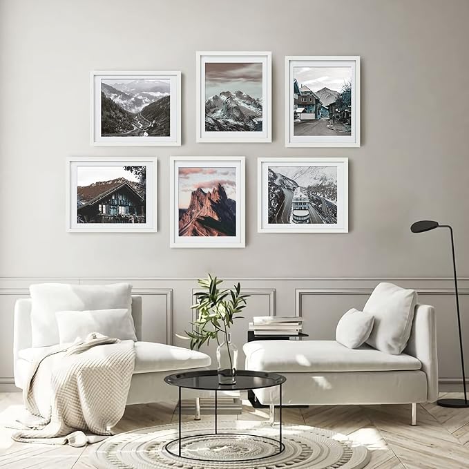 12x16 Picture Frames Set of 6 with Plexiglass, Display Pictures 11x14 with Mat or 12x16 Without Mat for Tabletop Display and Wall Mounting，White