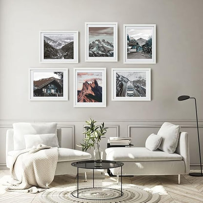 12x16 Picture Frames Set of 6 with Plexiglass, Display Pictures 11x14 with Mat or 12x16 Without Mat for Tabletop Display and Wall Mounting，White