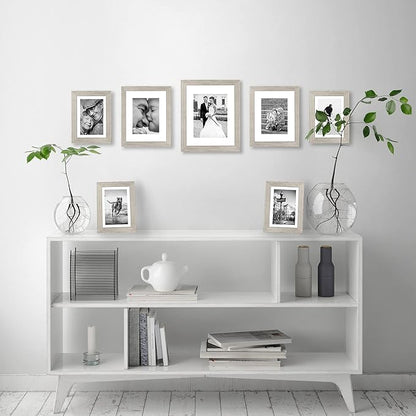 Americanflat Set of 7 Picture Frames with Shatter-Resistant Glass - Gallery Wall Frame Set with One 11x14, Two 8x10 and Four 5x7 Frames - Signature Collection - Driftwood