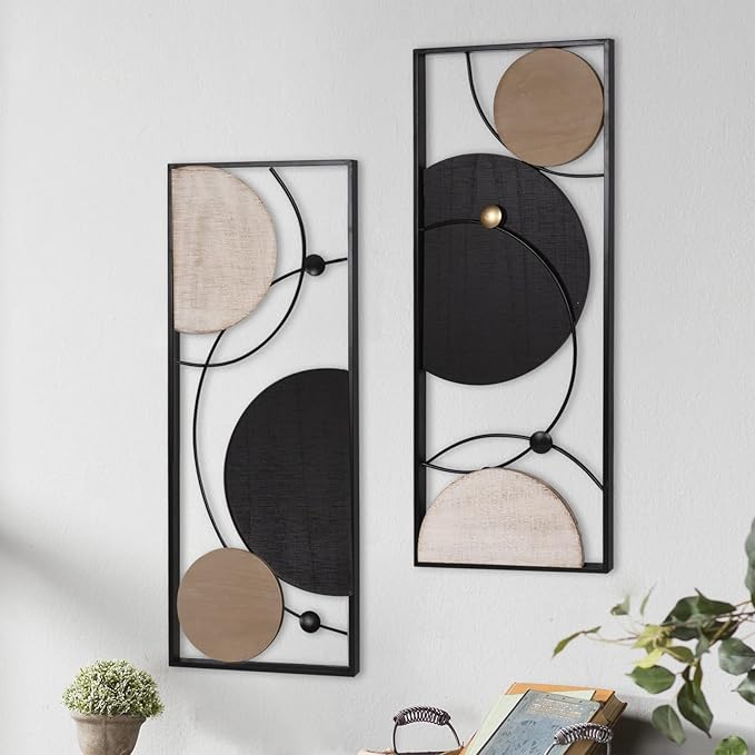 Oakrain 2 PCS Metal Wall Art - 35.4" X 14.1" Abstract Astronomy Wall Decor with Frame - Planet & Orbit Line Minimalist Wall Art Sculpture for Living Room, Office, Bedroom, Study