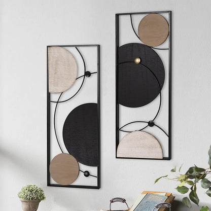 Oakrain 2 PCS Metal Wall Art - 35.4" X 14.1" Abstract Astronomy Wall Decor with Frame - Planet & Orbit Line Minimalist Wall Art Sculpture for Living Room, Office, Bedroom, Study