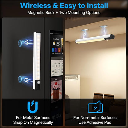 Under Cabinet Lighting,LED Closet Lights,Rechargeable Motion Sensor Light Indoor,3 Colors Dimmable,Magnetic Installation for Kitchen,Wardrobe,Bedroom,Drawer 3Pack