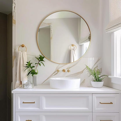 Sunniry Gold Circle Mirror, Round Mirror 20 inch, Gold Mirror Metal Frame, Round Wall Mirrors for Bathroom, Bedroom, Living Room, Entryway.