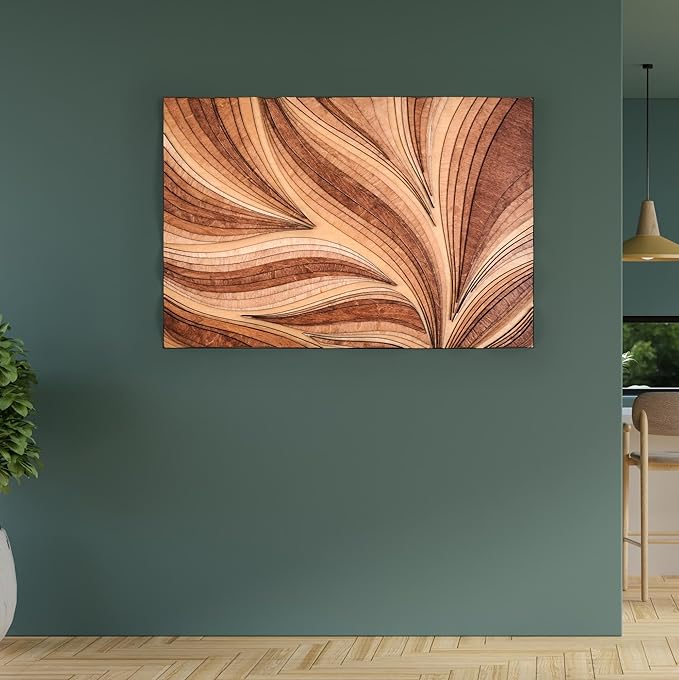 NEODECO Parametric Frameless Wood Wall Art, 3D Acoustic Wall Panel of Parametric Cut & Stained Birch Plywood Layers, Geometric Wall Hanging, Abstract Wood Wall Decor (Large)