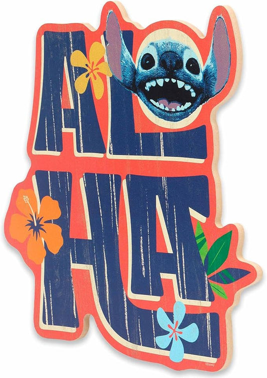 Open Road Brands Disney Lilo and Stitch Aloha Wood Wall Decor - Fun Tropical Stitch Sign for Kids’ Room or Beach House
