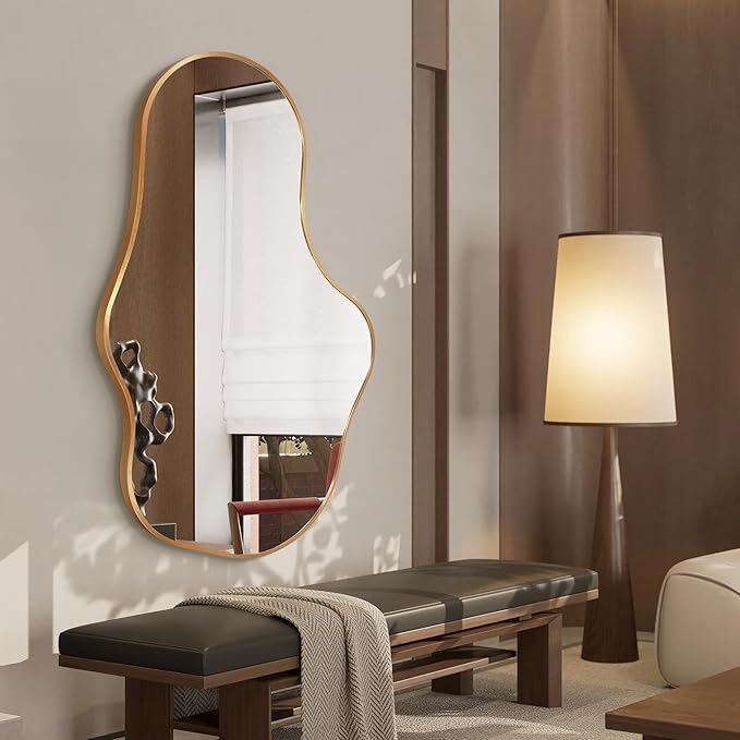 Dorlicecass Irregular Wall Mirror - Wall Mirrors Decorative 22"x 36" Asymmetrical Abstract Mirror Aviation Aluminum Alloy Frame Unique for Bathroom, Bedroom, Living Room, Cloakroom, Entryway Gold