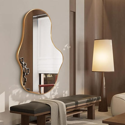 Dorlicecass Irregular Wall Mirror - Wall Mirrors Decorative 22"x 36" Asymmetrical Abstract Mirror Aviation Aluminum Alloy Frame Unique for Bathroom, Bedroom, Living Room, Cloakroom, Entryway Gold
