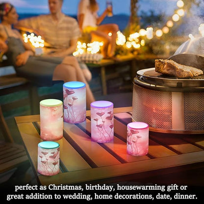 ALAZA Pink Hearts Flickering Flameless Candles Battery Operated with Remote Timer,Tea Light Candles LED Pillar Votive Candles Set of 2 for Outdoor Indoor Decorations