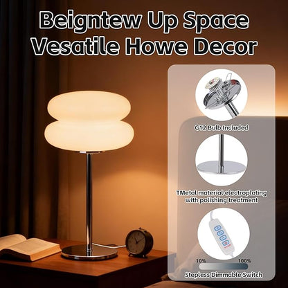 Mushroom Lamp for Bedroom,Mid Century Modern Lamp for Nightstand, Dimmable Retro Egg Tart Bedside Small Lamps,Unique Home Mushroom Decor Aesthetic Cute Table Lamps for Living Room (White)