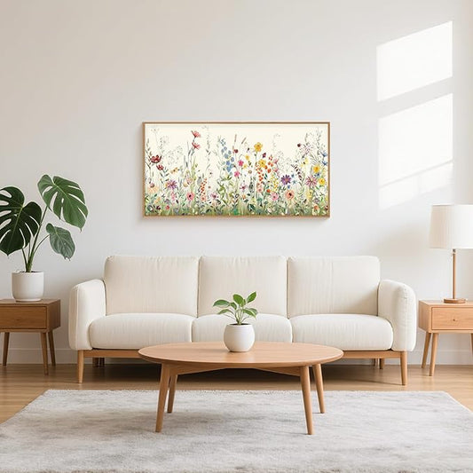 Aryroi Large Colorful Wildflower Framed Canvas Wall Art Set,Vintage Spring Flowers Green Leaf Decor,Watercolor Daisy Floral Botanical Artwork for Living Room, Bedroom,Office- 16"x24"x3