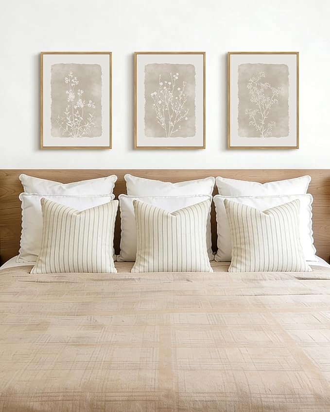 Drsoum Botanical Flower Wall Art Framed Vintage Floral Wall Prints Wildflower Neutral Rustic Bohemain Artwork Farmhouse Bedroom Ready to Hang 11x14in Natural Framed