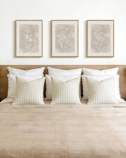 Drsoum Botanical Flower Wall Art Framed Vintage Floral Wall Prints Wildflower Neutral Rustic Bohemain Artwork Farmhouse Bedroom Ready to Hang 11x14in Natural Framed