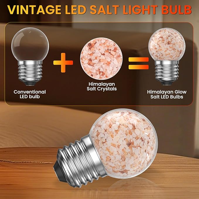 Lustaled 3W LED Salt Lamp Light Bulbs E26 LED Bulb 2200K Warm Amber Light Bulbs, G45 Himalayan Salt Light Bulb, Non-dimmable Night Light Bulbs for Mood Decorative Lighting,Living Room,Bedroom -2pack