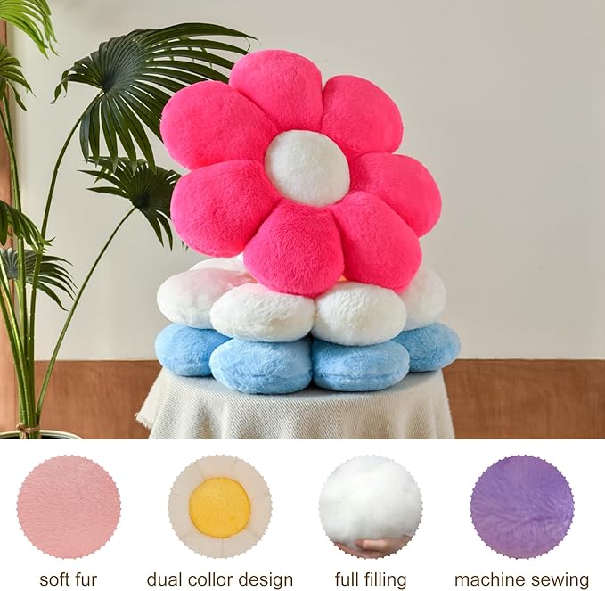 Xuyier Flower Pillow, Decorative Throw Pillow, 19.6“ Cute Daisy Pillow, Aesthetic Fun Decor Pillows for Bed, Flower Shaped Accent Cozy Pillow for Couch
