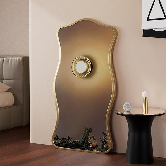 Irregular Wavy Wall Mirror,47"x22"Asymmetrical Wall Mirror,Aluminum Alloy Frame Large Abstract Modern Unique Shape Full Length Mirrors for Living Room Bathroom Bedroom Entryway Hallway