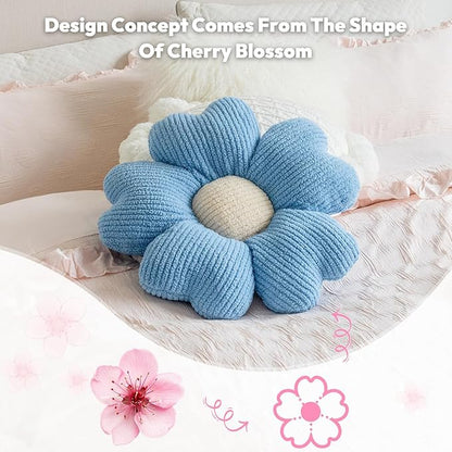 Sioloc Flower Shaped Throw Pillow, Fun Daisy Pillow, 19.7" SkyBlue Cute Decorative Seat Cushion Aesthetic Flower Plush Pillows for Bed Floor Couch Chair