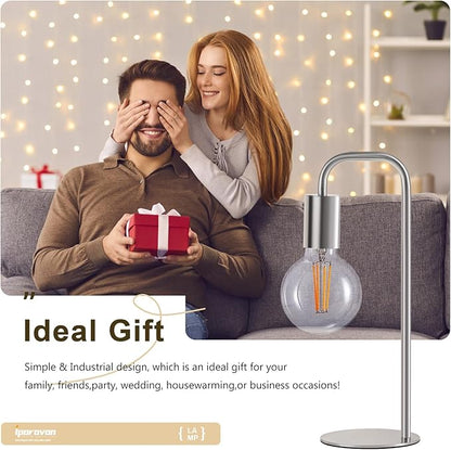 Industrial Table Lamp for Bedroom, Small Side Table Lamp for Nightstand with Wire Switch, E26 Socket Base, Modern Desk Lamp for Living Room, Reading, Office (Bulb Not Included), Silver