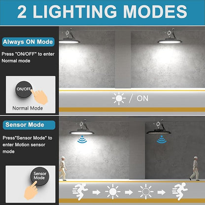 Smart 300W LED High Bay Light 45000LM 5000K UFO High Bay Lighting Motion Activated High Bay LED Lights AC100-277V Plug UFO Lights (Remote Included)- 4Pack