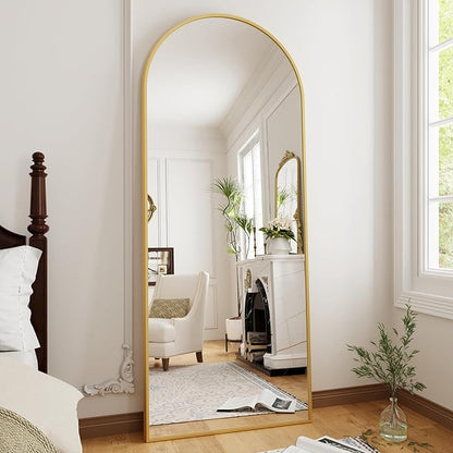 OGCAU Full Length Mirror, 70"x26" Arched Full Body Floor Mirror with Stand, Hanging or Leaning, Standing, Wall Mounted with Aluminum Frame for Bedroom Living Room (Gold)