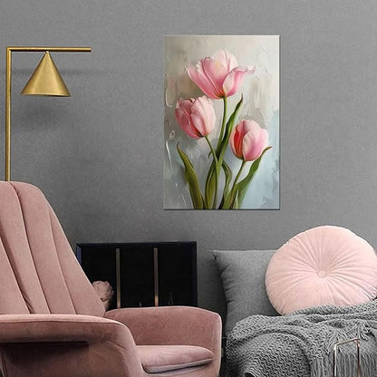 Tulips Pictures Wall Art for Bathroom Pink Flowers Modern Spring Floral Paintings Canvas Prints Artwork for Living Room Bedroom Home Decoration Framed
