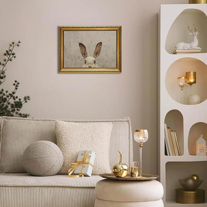 YD&YZY Gold Framed Vintage Wall Art Canvas Easter Bunny Wall Decor Rustic Easter Rabbit Décor Prints Cute Animal Painting Picture Print Artwork for Bedroom Kids Room Bathroom 12x16 inch Framed