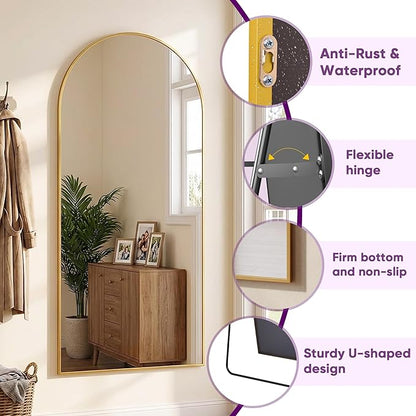 Full Length Mirror, Arched Floor Mirror Freestanding, Floor Standing Full Body Mirror with Stand for Bedroom, Hanging Mounted for Living Room Cloakroom