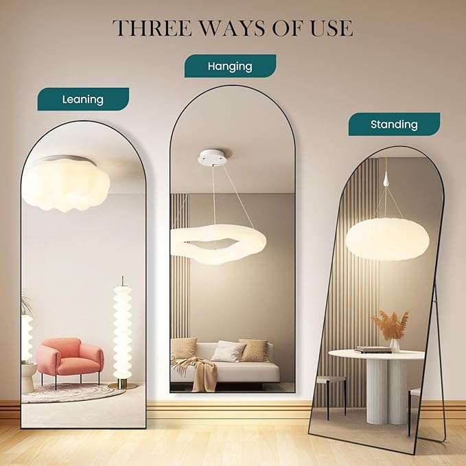 NEWBULIG Arched Mirror Full Length, 71"x26" Body Wall Mirrors with Shatter-Proof Glass, Upgraded Floor Standing Mirror, Hanging or Leaning, with Stand Aluminum Alloy Frame for Home Decor, Black